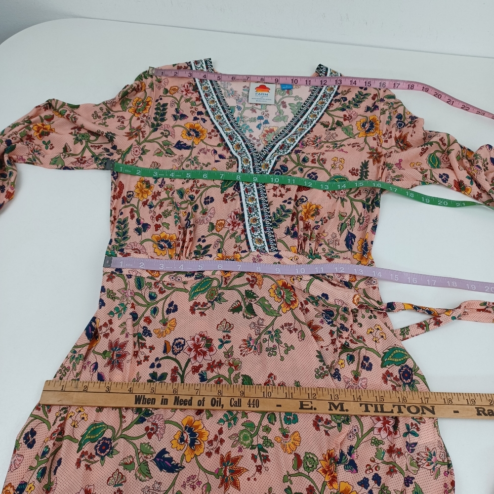 Farm Rio Anthropologie Clara Wrap Dress Size S Women Boho Viscose V Neck Floral - Picture 5 of 13